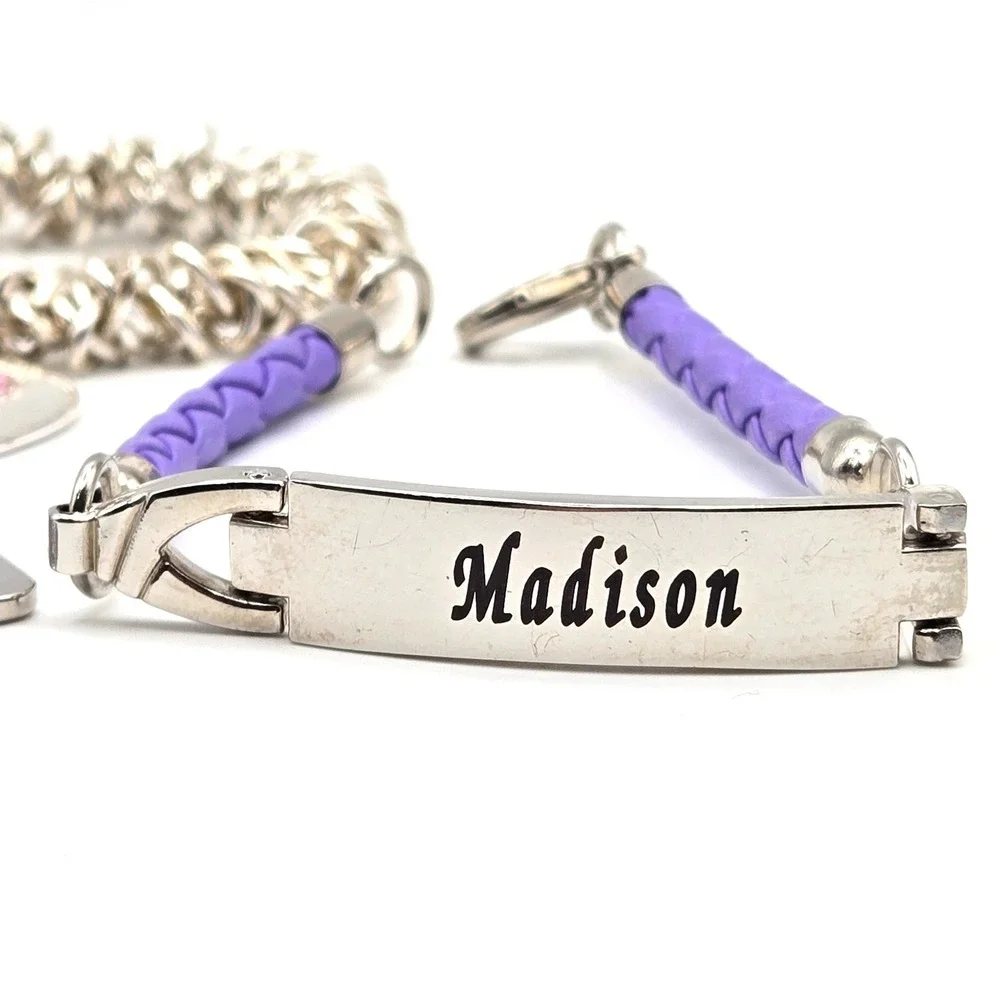 Personalized Name 'Madison' Charm Bracelet Set Girl Silver Tone‎ Gemstone Enamel